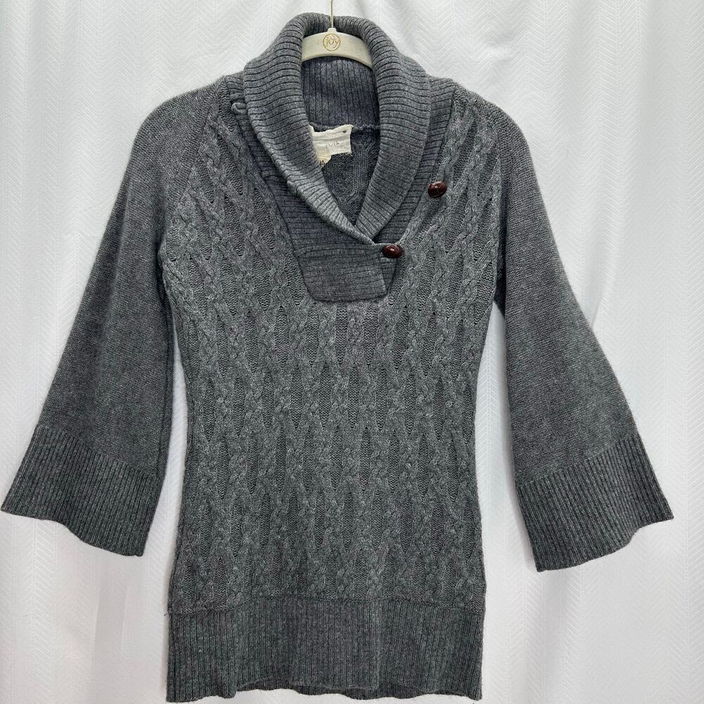 Ya ya gray wool and cashmere sweater Shaw collar bell sleeves small preppy